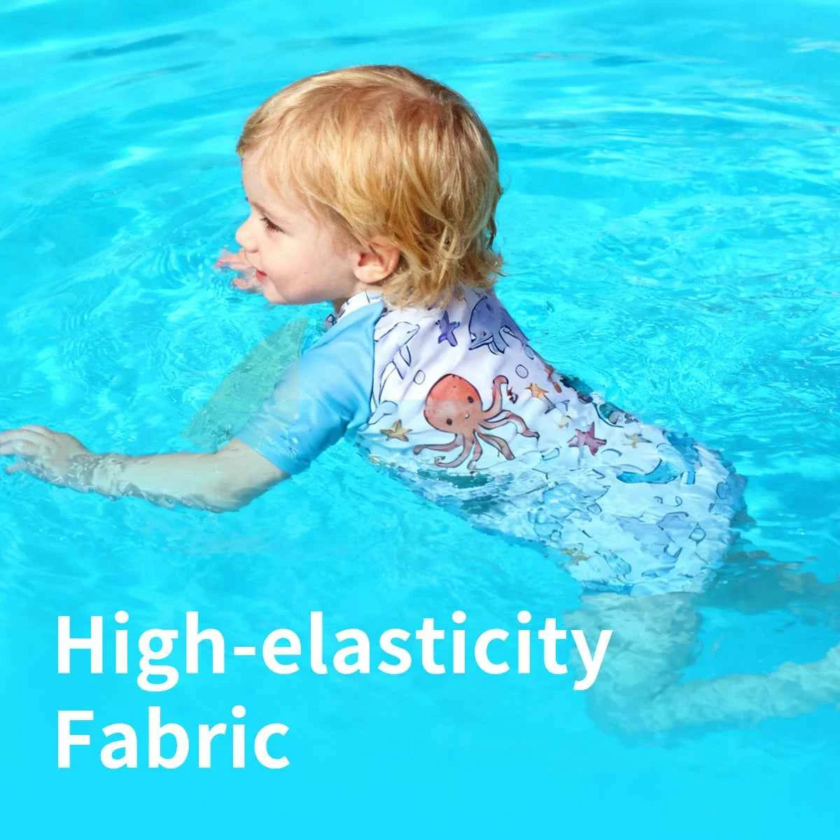 Happyflute Kids Short Sleeve One-Piece Swimsuit Quick Dry Toddler Summer Rash Guard with Shorts ，Sun Protection Suit
