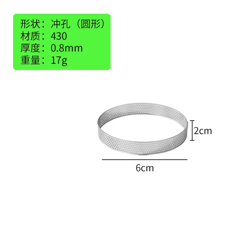 10PCS 5/6/7/8CM Perforated Tart Rings with Hole Stainless Steel Tart Bottom Tower Fruit Pie Quiches Cake Ring Mousse Baking Mold