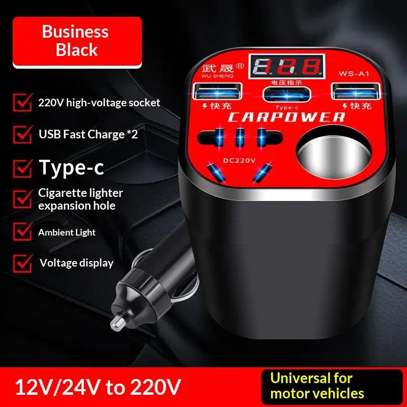 A Color Name Portable Car Power Inverter 12V/24V to 220V with LED Display