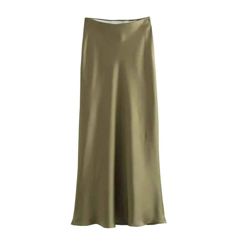 MUJER Woman 2026 Satin Skirt Women High Waist Long Skirts For Women Summer Black Midi Skirt Woman Office Elegant Women's Skirts