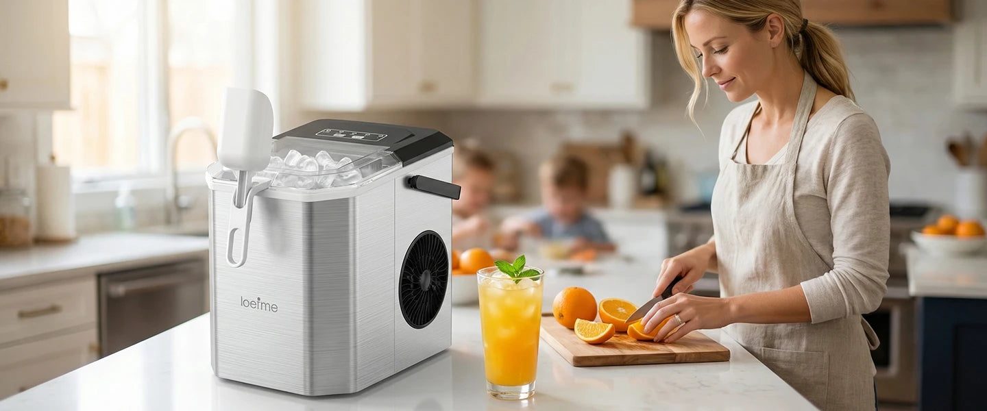 LOEFME 12kg/24h Electric Ice Maker Machine Bullet Ice 6 Mins 9pcs Ice Cubes Self-Cleaning Ice Maker for Home Cafes Camping Party