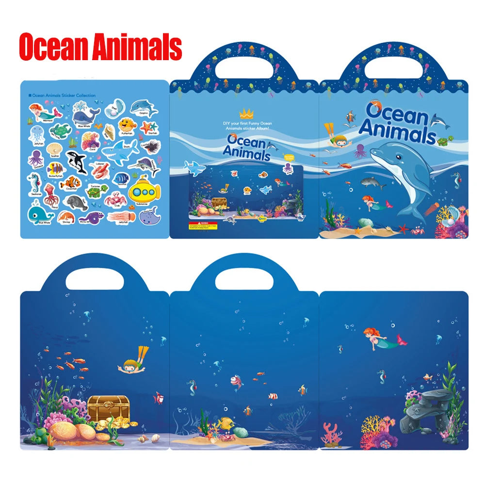 Kids Reusable Sticker Book Multiple Scenarios Cartoon DIY Puzzle Educational Cognition Learning Toys for Child Age 2-4 Gift