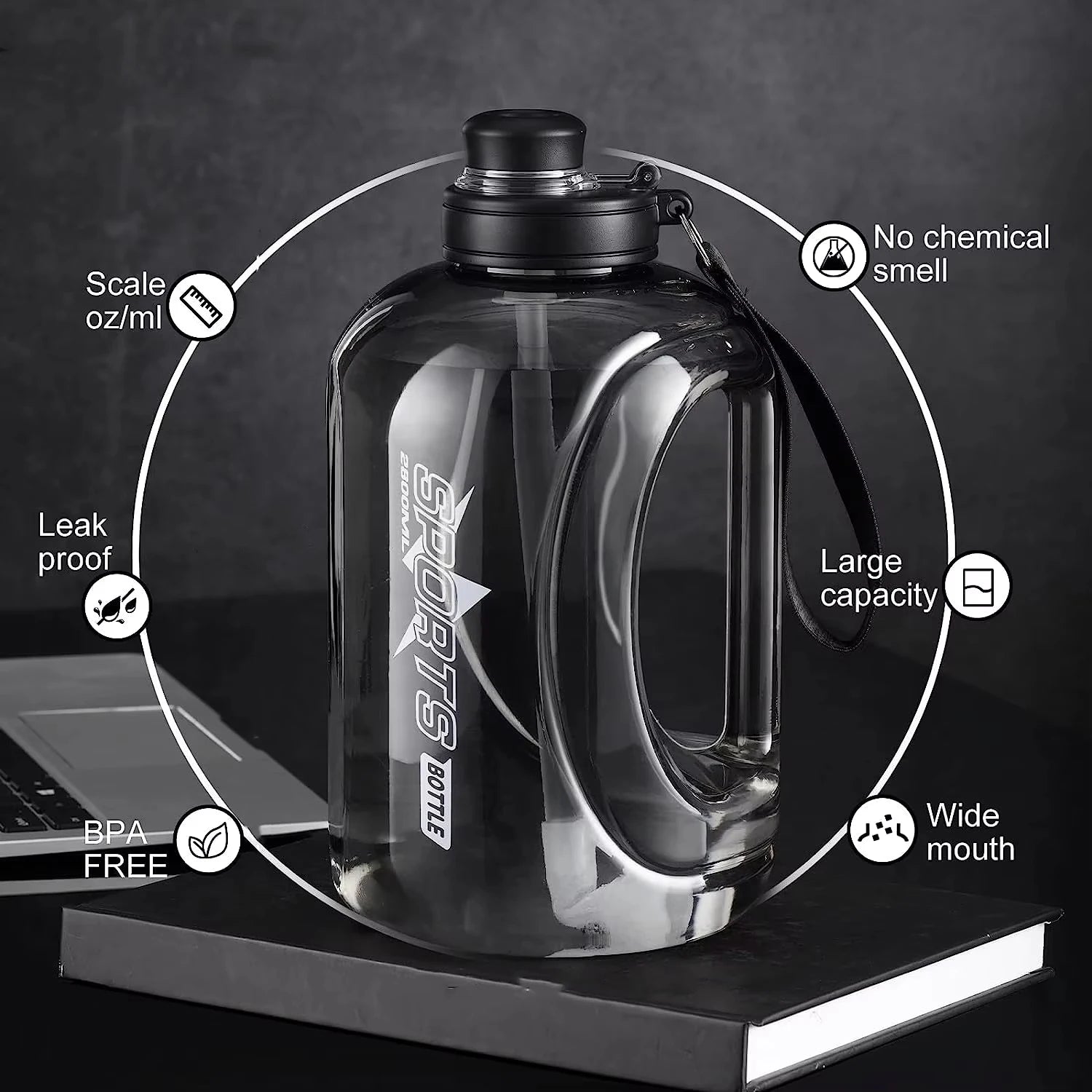 Large Capacity Water Bottle with Straw  & Strap Portable Handle BPA Free Eco-Friendly Perfect for Outdoor Sports and Fitness