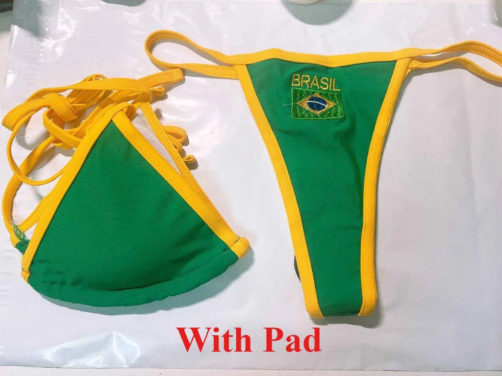 Brazilian Swimsuit Women's Sexy 2 Pieces Mini Bikini Set Triangle Halter Backless Thong Beach Bathing Suit Summer 2025 New Style