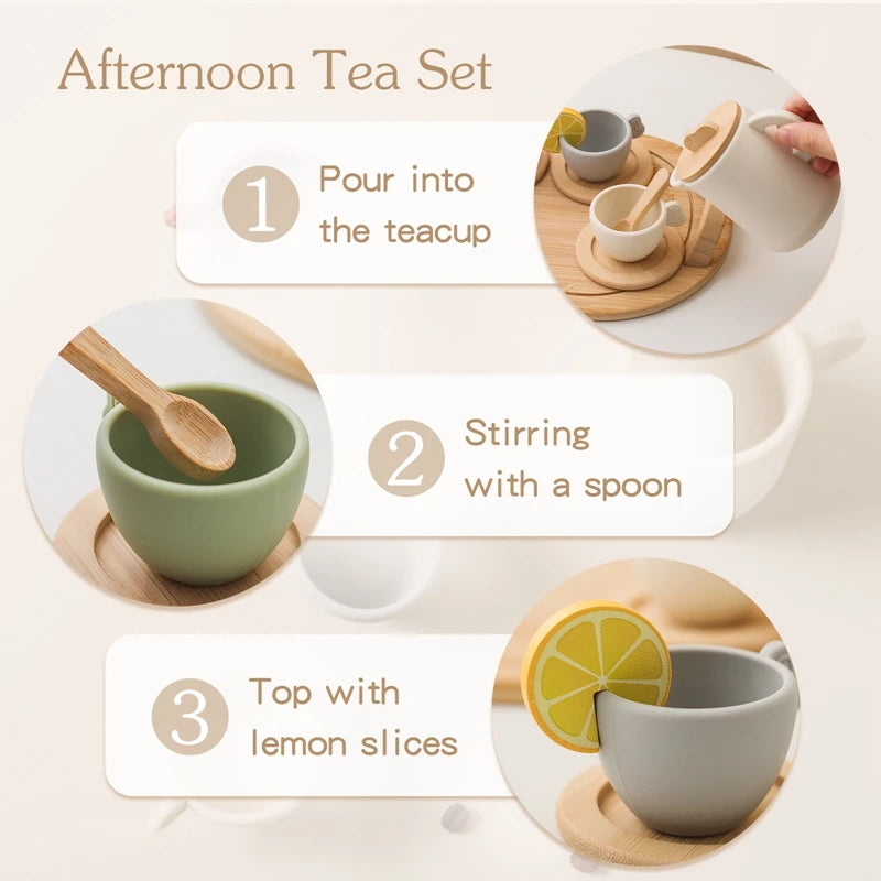 Baby Play Set 9pc Afternoon Tea Set Children's Play House Toy Afternoon Tea Set Pot Food Grade Silicone Toys for Girl Gifts