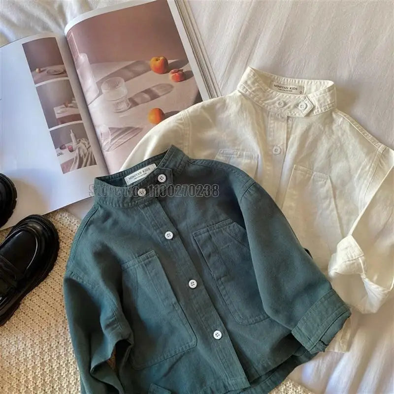 Baby Shirt New Band Collar Cotton Long Sleeve Shirt Coat Boys Girls Tops Clothes