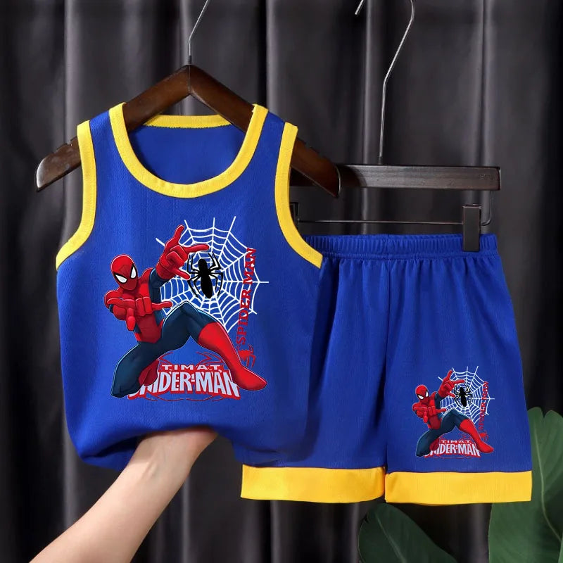 2026 Summer Breathable Comfy Mesh Boys Basketball Clothes Sets Kids Casual Outfits Child Outdoor Vacation Vest Cartoon Print Set