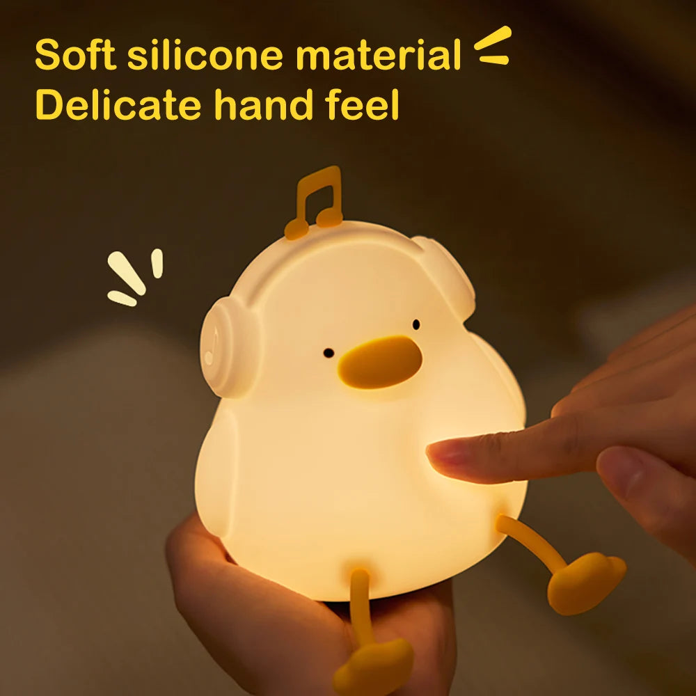 LED Night Light Cute Duck Cartoon Animals Silicone Lamp for Children Kid Touch Sensor Timing USB Rechargeable for Birthday Gifts