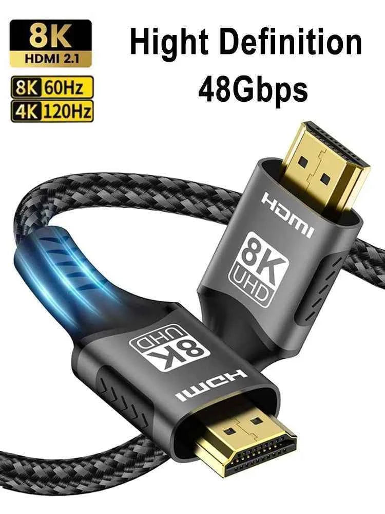 HDMI Cable 8K@60Hz 4k@120Hz HDMI-compatible Cable 18Gbps High Speed2.0 Braided Cord for TV PC Laptop TV box PS5 1M 2M 3M