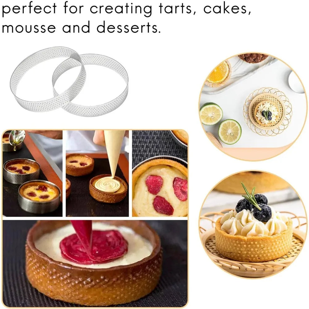10PCS 5/6/7/8CM Perforated Tart Rings with Hole Stainless Steel Tart Bottom Tower Fruit Pie Quiches Cake Ring Mousse Baking Mold