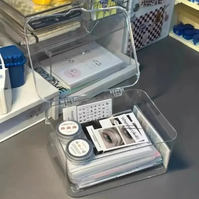 Clear Acrylic Clamshell Storage Organizer Box Multi-Purpose Desktop Organizer for Stationery Home Office Makeup Jewelry Bathroom