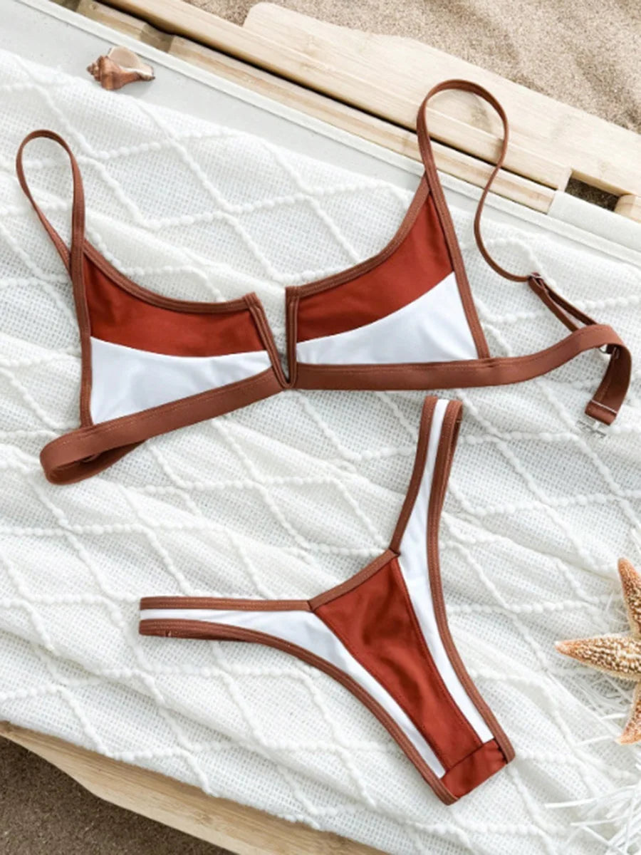 Splicing Denim V Shaped Thong Bikini Women Swimsuit Female Swimwear Two Pieces Bikini Set Bather Push Up Bathing Suit Swim Lady