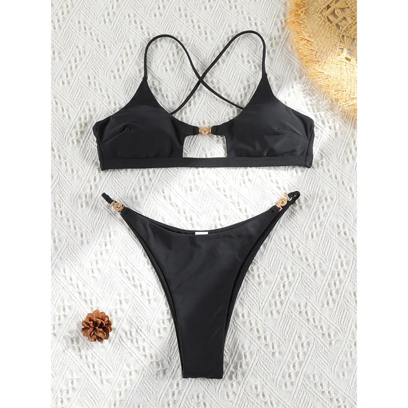 Rinabe Solid Bikini Set Sexy Bikinis Cut Out Swimsuit For Women Low Waist Bathing Suits 2026 Bathsuit Summer Beach Wear