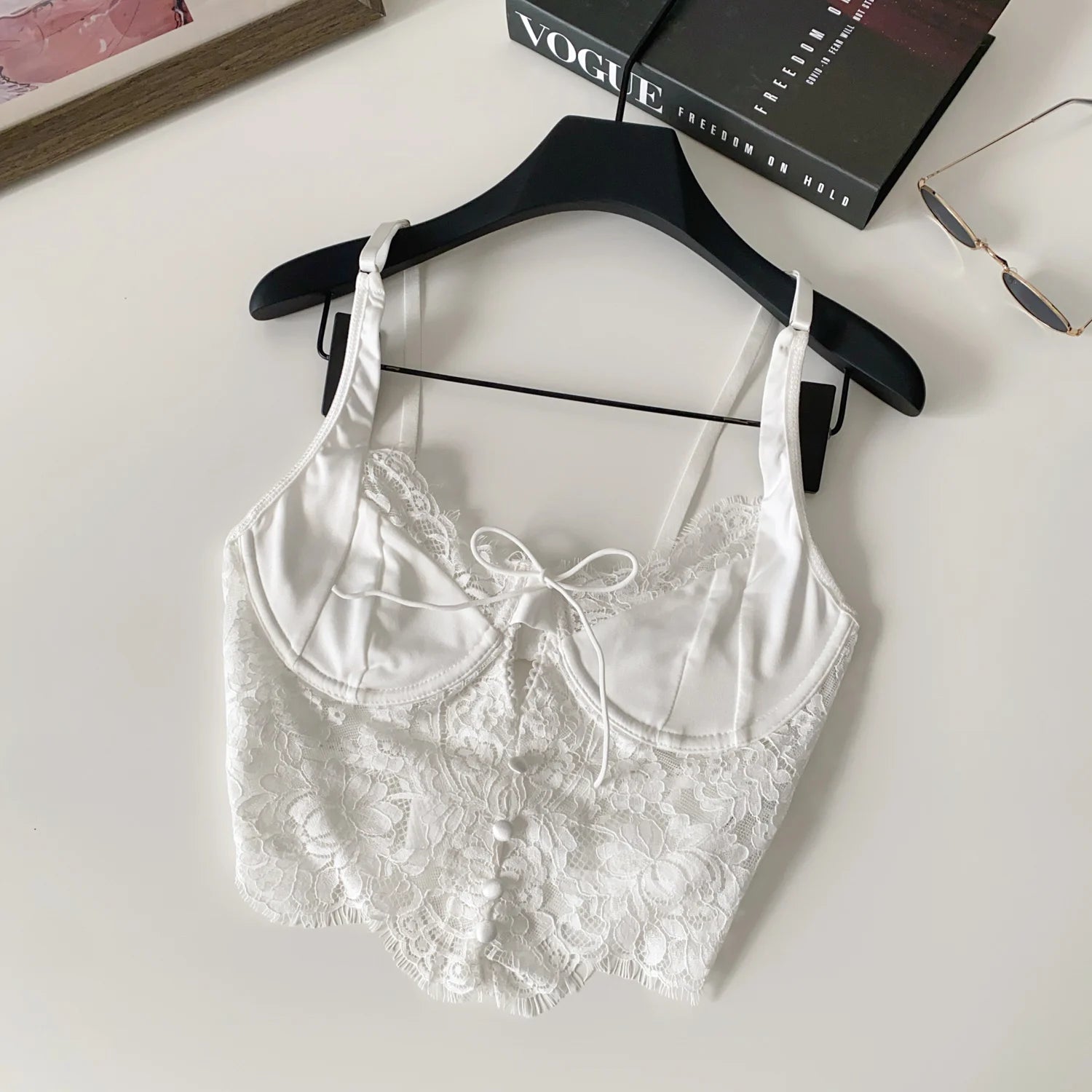 Summer Lace Hollow out ort Design Sensual Pure Desire Sexy Top Women's Strapl Crop Vest Tulle Me Brtte Outfit