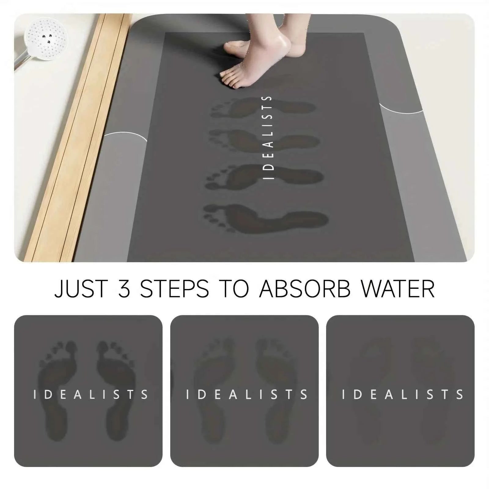 Diatomaceous Earth Bath Mat Super Absorbent Non Slip Fast Drying Soft Floor Mat for Shower Laundry Bedroom Kitchen RV Bathroom