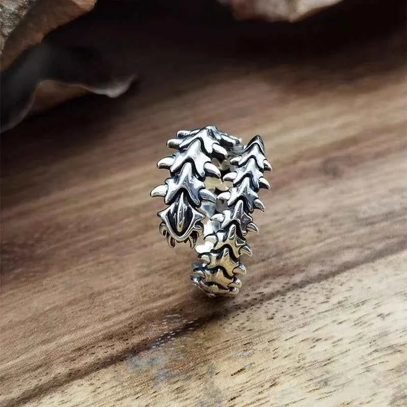 Vintage Gothic Keel Spine Rings For Women Men Antique Silver Hyperbole Centipede Open Ring Hip Hop Jewelry Y2K Fashion Rings