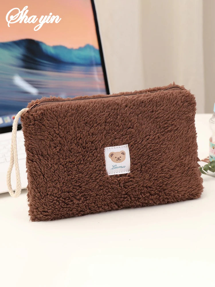 Large Capacity Cute Plush Travel Cosmetic Lipstick Storage Bag Women Makeup Kits Handbags Organizer Wallet Pencil Case Pouch Bag