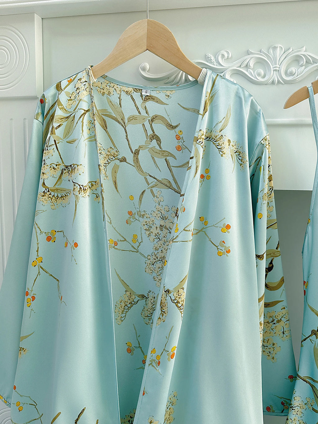 Floral Print Pajama Set Long Sleeve Robe With Belt   V Neck Slip Dress  Women's Sleepwear  Loungewear