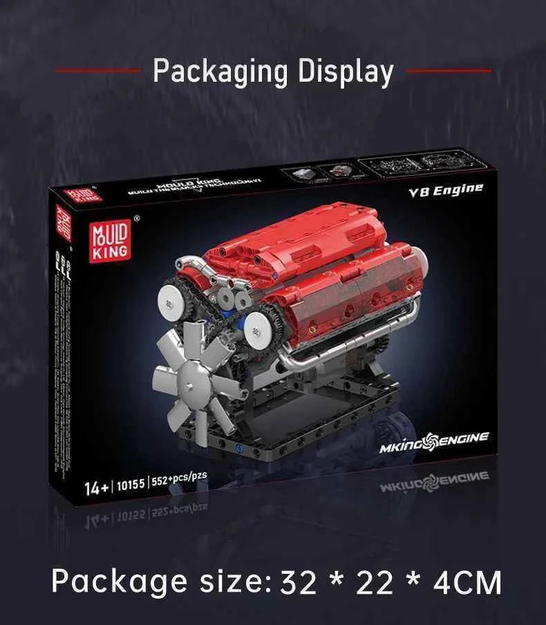 Mould King 10088 The V8 Engine Building Block Assembly Technical Car Brick Set Educational Car Engine Toys Kids Christmas Gift