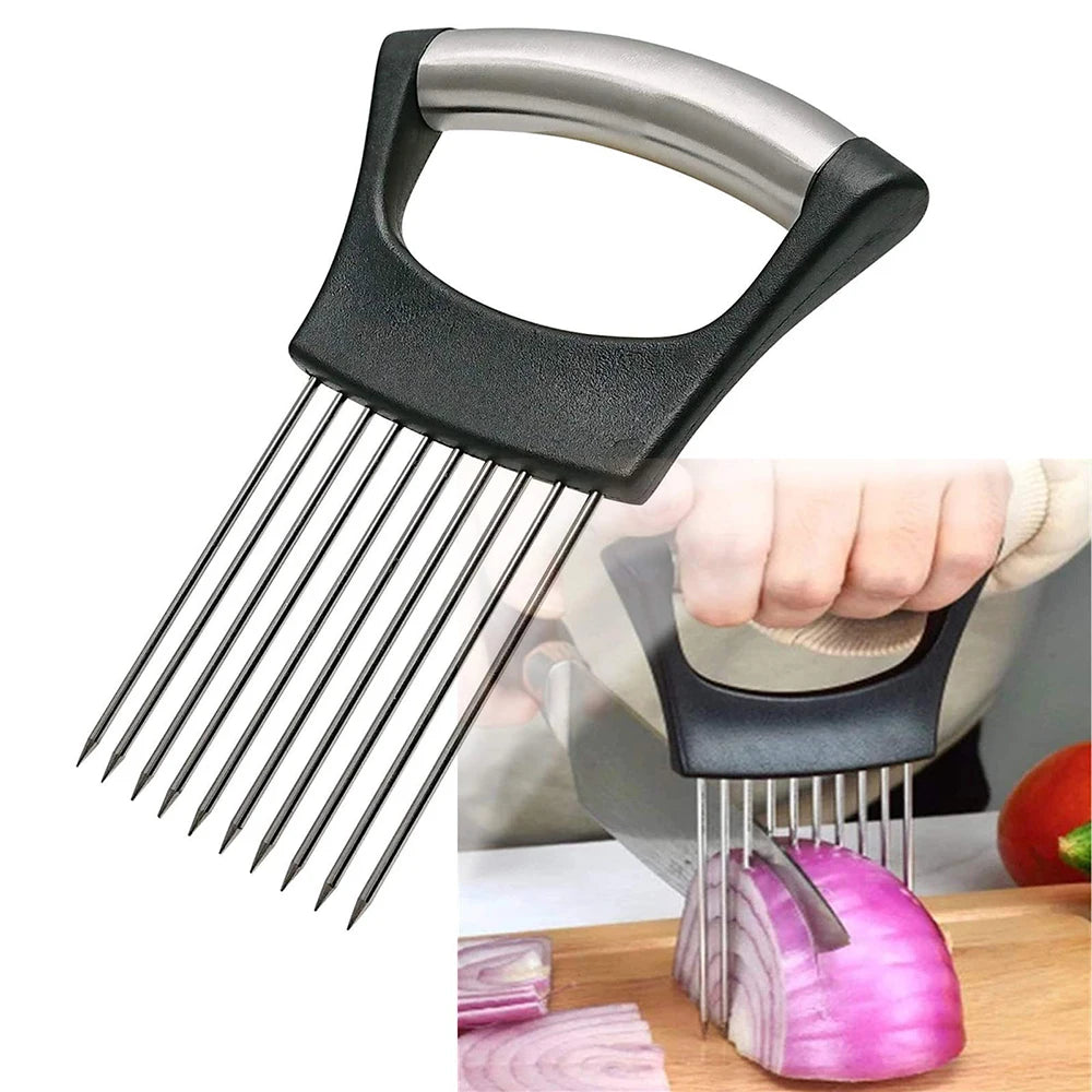 Onion Holder Slicer Cutter - Stainless Steel Vegetable Chopper for Tomato Potato Avocado Eggs Fruit Lemon Meat Kitchen Tool