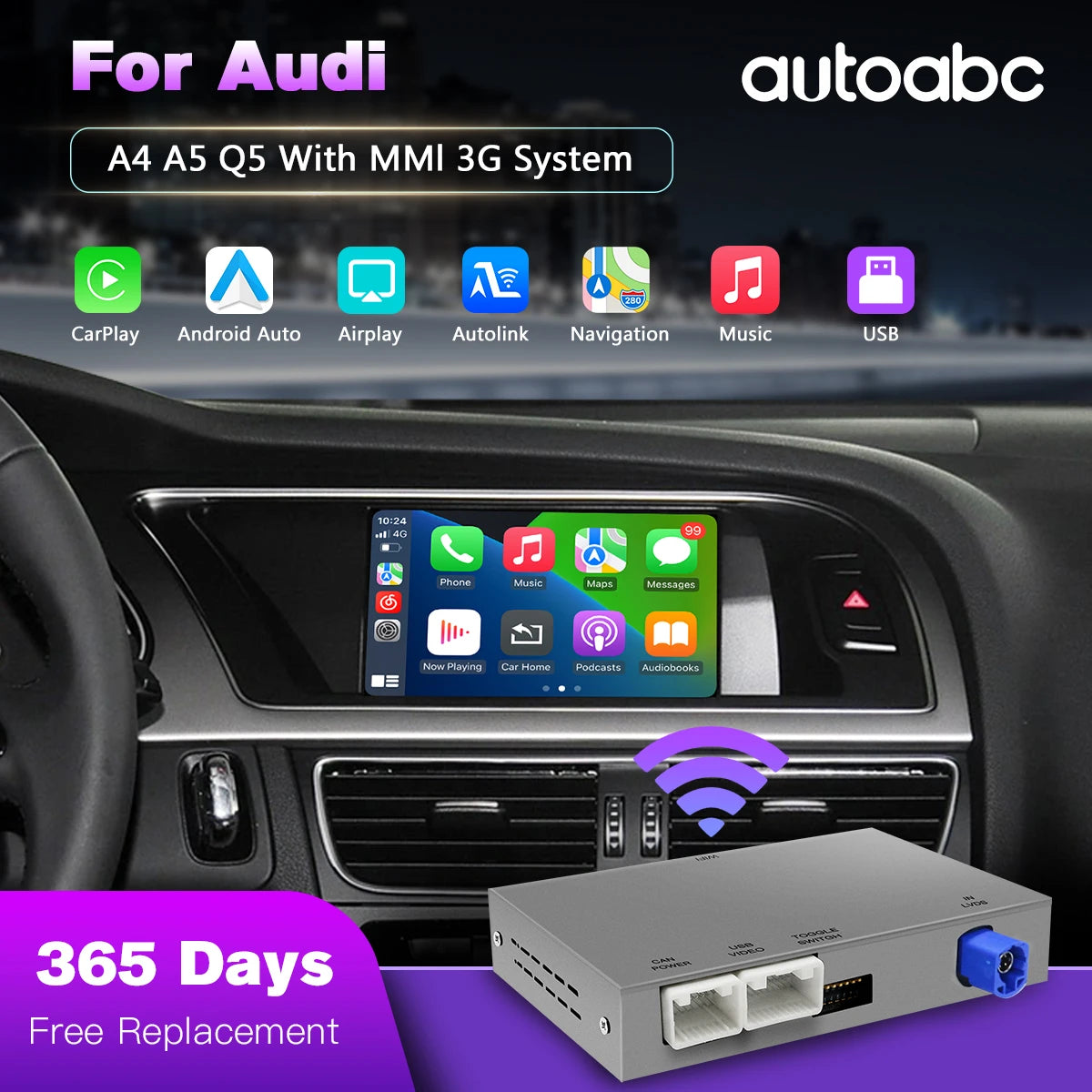 AUTOABC For Audi A4 B8 A5 Q5 S5 2009-2015 Wireless CarPlay Android Auto with mmi 3g with AirPlay Rearview Camera Mirror link