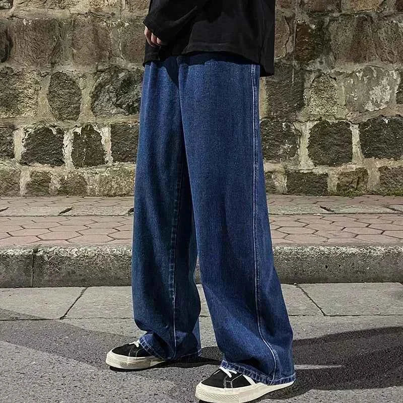 New Streetwear Loose Jeans Men Korean Style Fashion Loose Straight Wide Leg Pants Men's Brand Clothing Black Light Blue