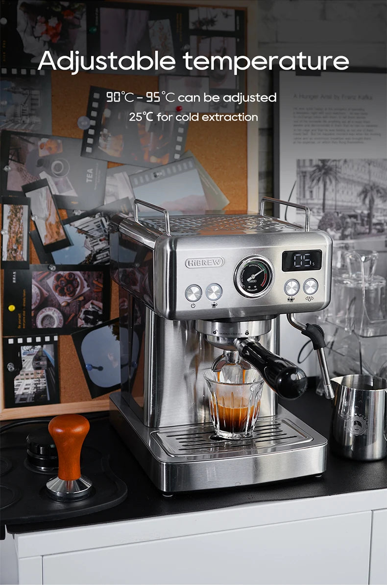 HiBREW 20Bar Semi Automatic Espresso Coffee Machine Temperature Adjustable 58mm Portafilter Cold/Hot Coffee Maker Metal CaseH10A