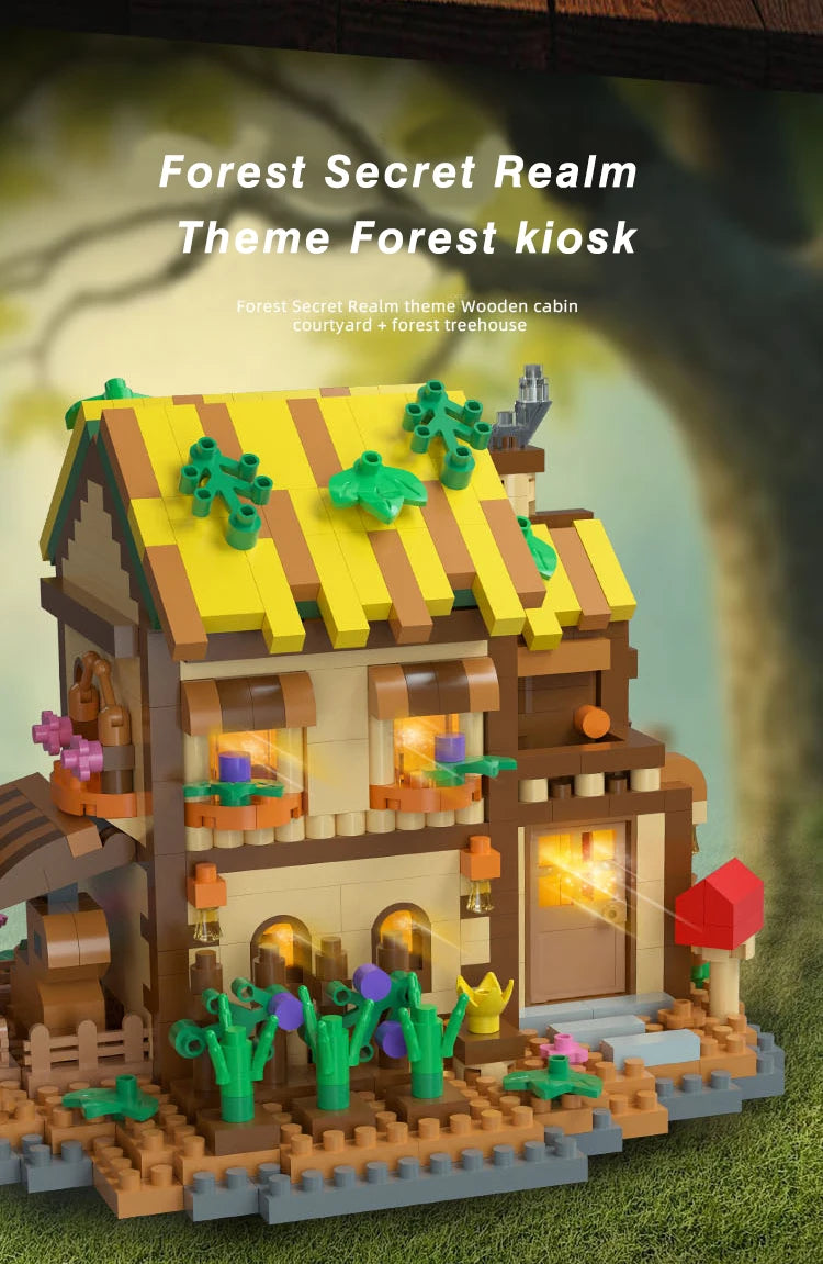 Creative street view building model building blocks forest tree house puzzle windmill tree house decoration toys