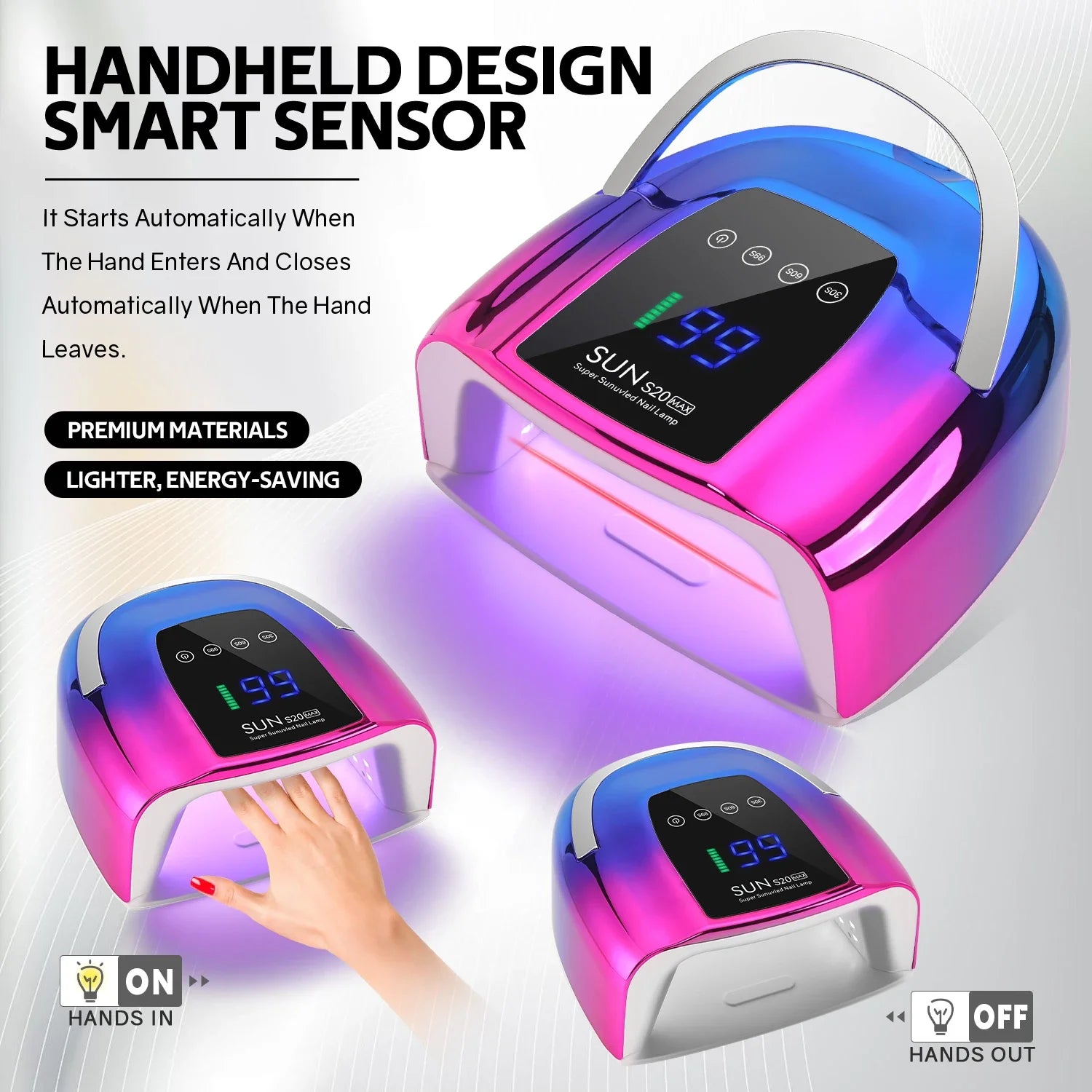 200W UV Nail Lamp 48 LEDs Nail Dryer Machine with LCD Screen Rechargeable Manicure Lamp for Curing All Nails Gel Nail Art Tools