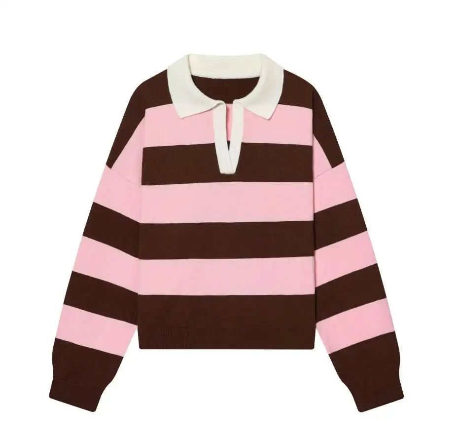 Nlzgmsj 2025  Autumn High Street Chic Women Striped Knitted  Sweaters Women Full Sleeve Vintage Style Tops