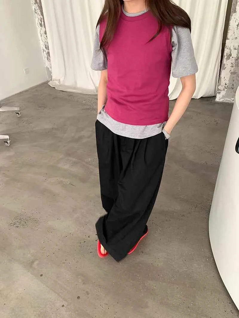 Spring women's casual solid color round neck slim fit vest