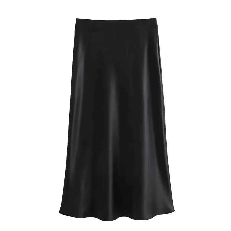MUJER Woman 2026 Satin Skirt Women High Waist Long Skirts For Women Summer Black Midi Skirt Woman Office Elegant Women's Skirts