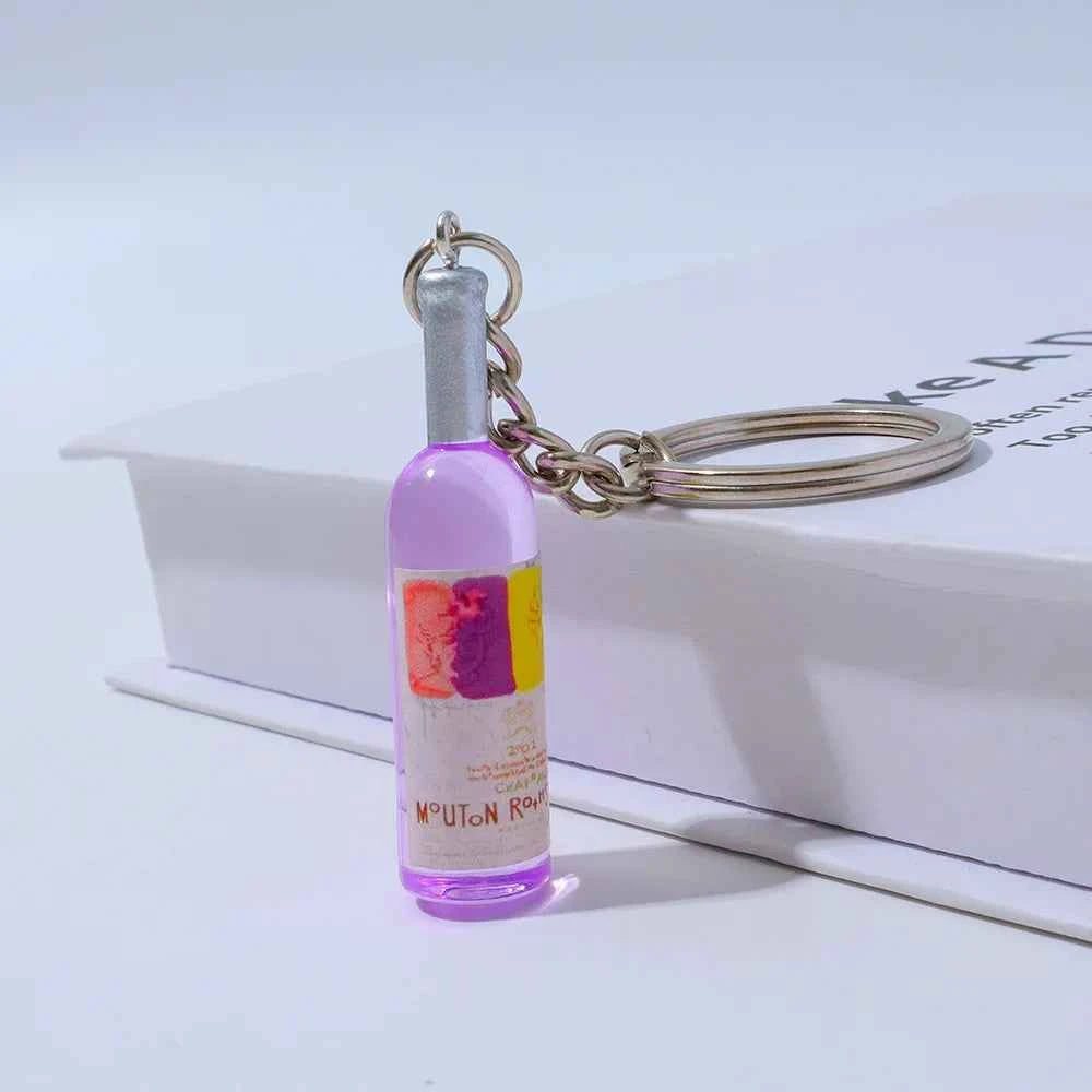 9 Style Wine Bottle Keychain Miniature Alcohol Keyring Cute Novelty Bag Charm Wine Lovers Gift Adult Party Favors Small Pendant