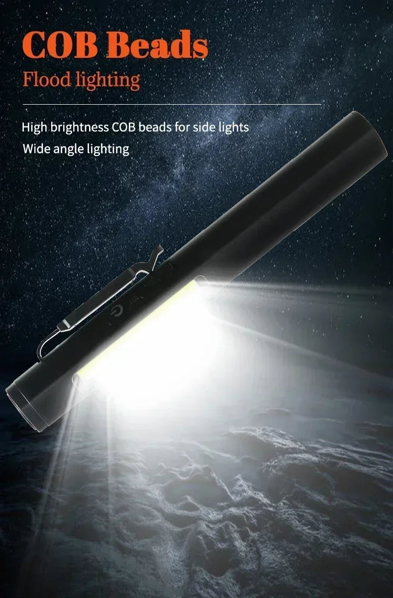 Mini USB Rechargeable LED Flashlights Portable Pocket Pen Clip light for Work Emergency Outdoors Waterproof Lantern with Magnet