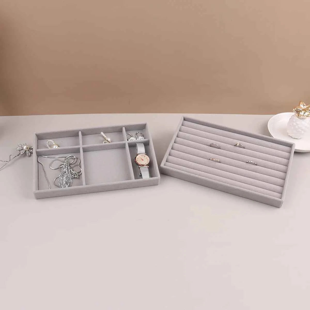 Velvet Jewelry Display Stackable Exquisite Jewellery Holder Portable Ring Earrings Necklace Organizer Box organizator de boys
