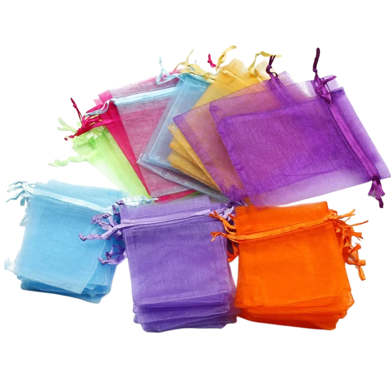 50pcs/Lot Multicolor Jewelry Packaging Bag 7*9 11*16 15*20cm Organza Bags Gift Storage Wedding Drawstring Pouches Wholesales