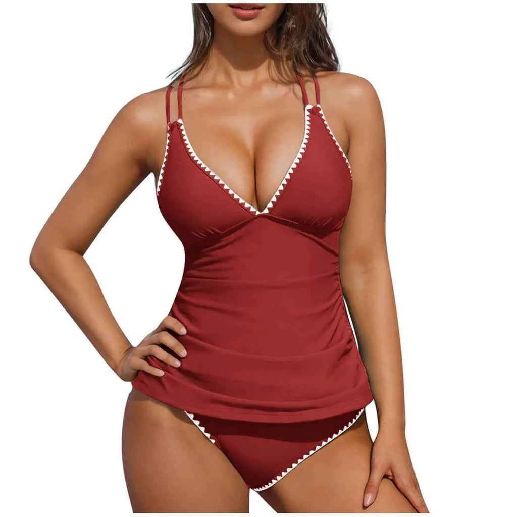 S - XXL New 10 Colors V Neck Tankini Bikini Women Swimwear Female Swimsuit Two-pieces Bikini set Bather Bathing Suit Swim K6770