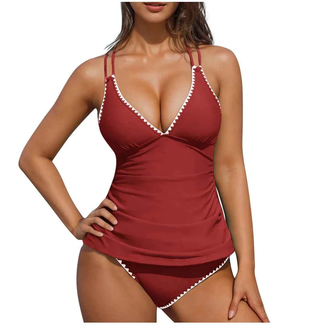 S - XXL New 10 Colors V Neck Tankini Bikini Women Swimwear Female Swimsuit Two-pieces Bikini set Bather Bathing Suit Swim K6770
