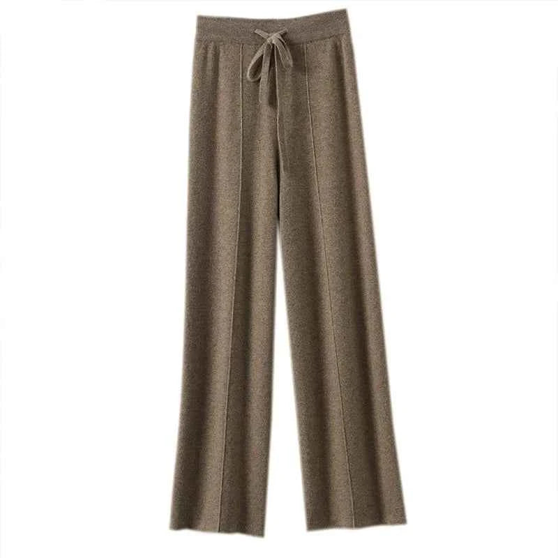 Women's High waisted warm knit wide leg straight leg pants for women, solid color loose wide leg pants