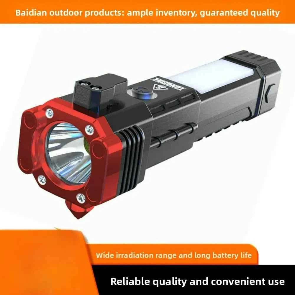 Multi-Functional Outdoor Flashlight-Pathfinding&Work Light Emergency Self-Rescue Safety Hammer with Window Breaker