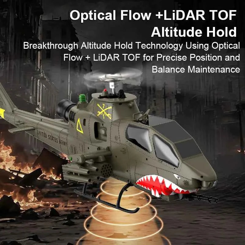 YXZNRC 1/32 Scale AH-1 ''Cobra'' Helicopter F112S 9CH GPS Positioning Optical Flow +LiDAR TOF Altitude Hold RC Helicopter RTF