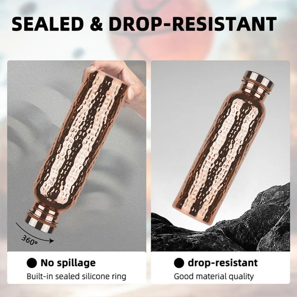 800ML Copper Water Bottle One-Click Open Lid Thermal Insulation Hammer Pattern Bottle Anti-Slip Silicone Base