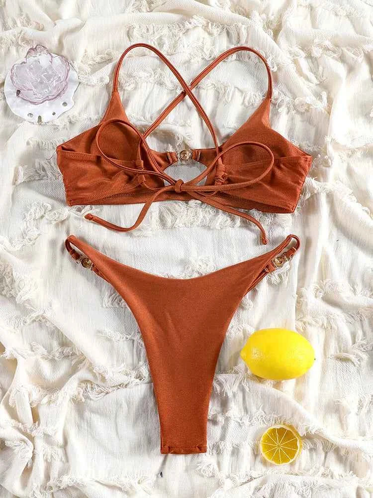 Rinabe Solid Bikini Set Sexy Bikinis Cut Out Swimsuit For Women Low Waist Bathing Suits 2026 Bathsuit Summer Beach Wear