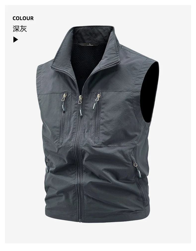 2026 New Waistcoat Men Middle-Aged Outdoor Fishing Summer Vest Casual Thin Tooling Waistcoat Large Size 5XL Vest