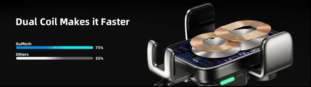 15W Car Phone Holder Wireless Car Charger Dual Coil Dash Vent Windshield Auto Clamping Charging Phone Holders for iPhone S24/S23