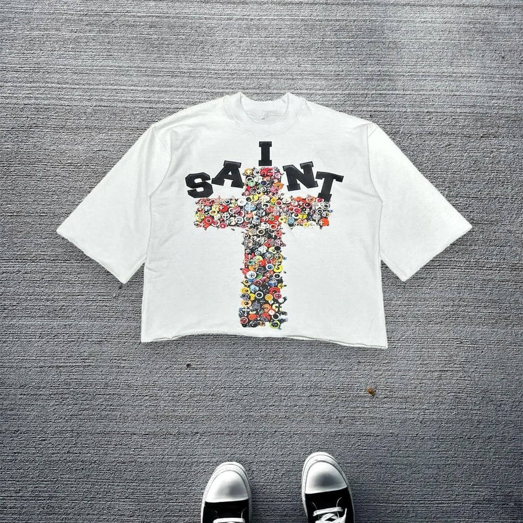 Streetwear Summer Tops Mens Womens Clothing Goth Retro Casual Cotton Oversized Short Sleeve Harajuku Cross Graphic Print T Shirt