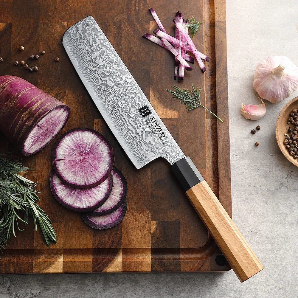 XINZUO 7'' Nakiri Knife Damascus Knife Genuine Vegetable Chopper High Quality Olive Handle Kitchen Novel Kitchen Accessories