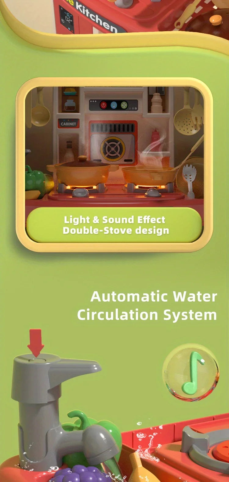 Kids Play Kitchen Set Toddler Kitchen Playset with Sound & Light Cooking Stove with Steam Play Sink Play Food Toy for Boys Girls