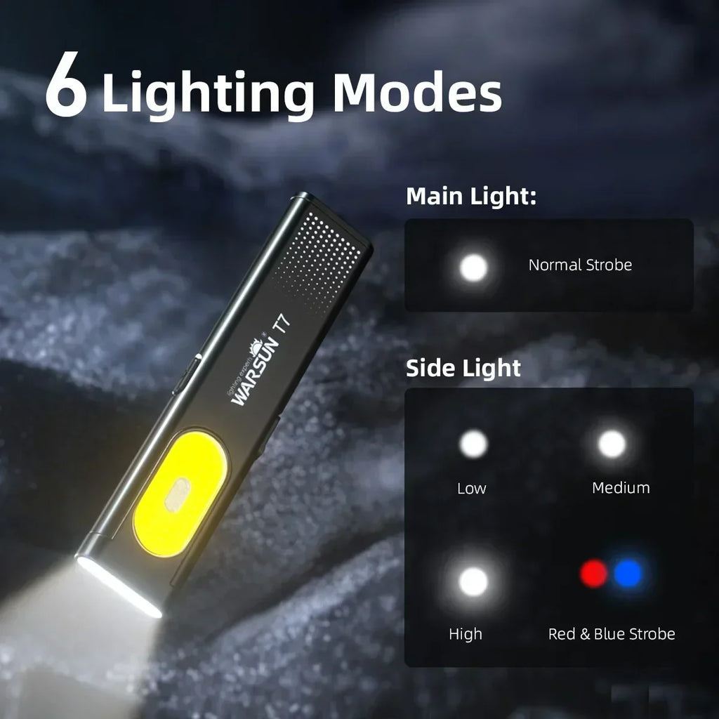 2025 New Warsun LED Keychain Flashlight USB-C Rechargeable Portable Mini Torch Light Pocket Lantern Flood Work Light With Magnet
