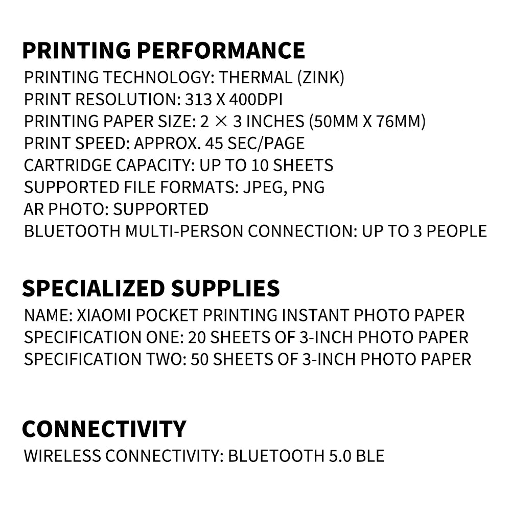 MIJIA AR Printer 300dpi Portable Photo Mini Pocket With DIY Share Picture Printer，case or Photo Paper，Work With Mihome APP